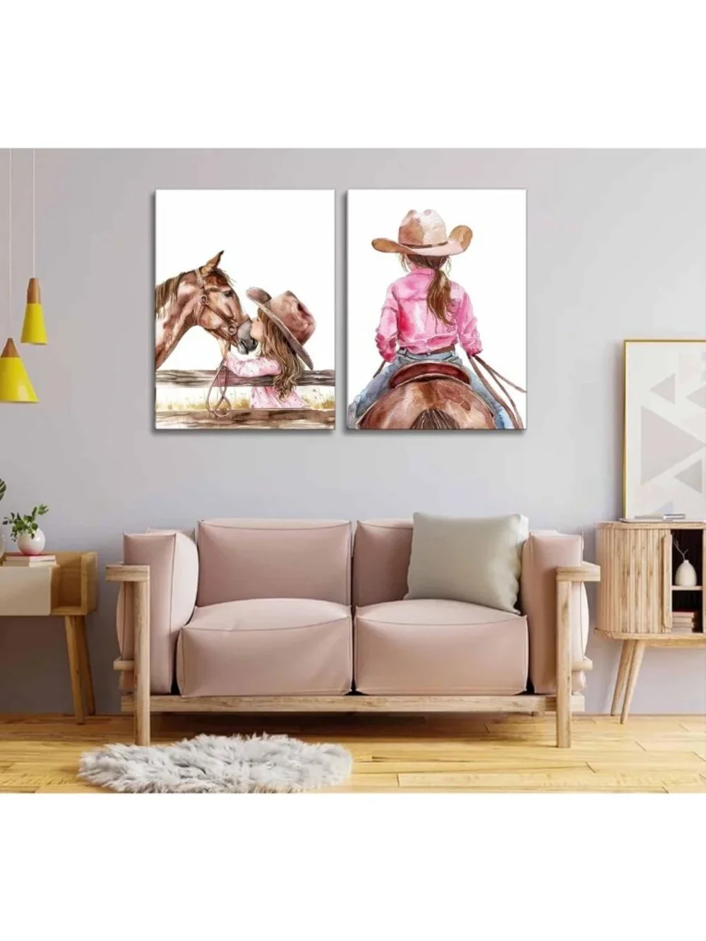 Set of 2 Western Cowgirl Nursery Canvas Wall Art - 16x24in Decor for Kids